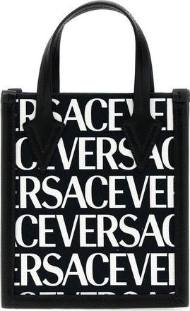 Versace Allover Logo Printed Crossbody Bag - Black