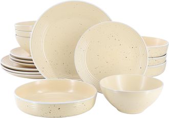 Elama Emilia 16 Piece Double Bowl Stoneware Dinnerware Set in Light Gray