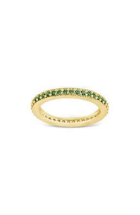 Sterling Forever Cubic Zirconia Pav&eacute; Thin Band Ring in Gold/Emerald at Nordstrom, Size 10