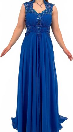 Lara Encrusted A-Line Dress In Royal Blue