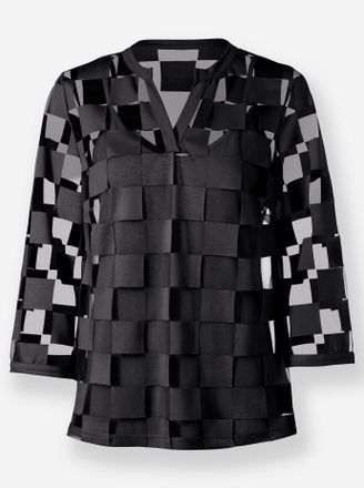 Heine Rundhalsshirt HEINE Shirt, Damen, Gr. 34, schwarz (schwarz, kariert), 50% Polyester, 50% Viskose, gemustert, kariert, Rundhals, Shirts Rundhalsshirt