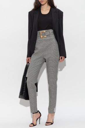 Balmain Houndstooth Pattern Trousers, Womens, Grey