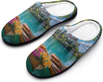 Generic Lake Brienz in Switzerland Cotton Womens Slip-on Slippers Winter Warm House Shoes with Rubber Sole for Home Office Hotel