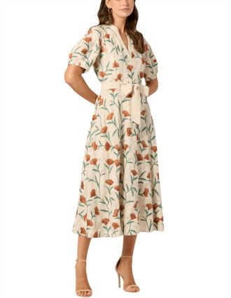 Shoshanna Willow Dress In Light Khaki /terracotta Green