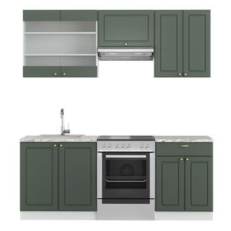 Vicco Cucina componibile Fame-Line, Verde-oro Country House/Bianco, 200 cm, pl Marmo