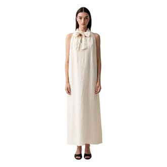 Vicolo Kleedjes, Dames, Beige, S, Linnen, Linnen Jurk met Strik