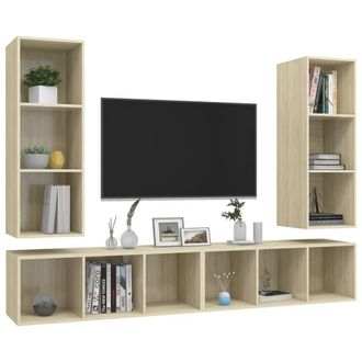 Berkfield Home Wall-mounted TV Cabinets 4 pcs Sonoma Oak Engineered Wood in Light Beige