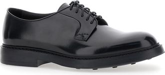 Doucal's Mens Derby Shoes Fondo Bruges Horse Black Calf Leather Lace-Up Flat