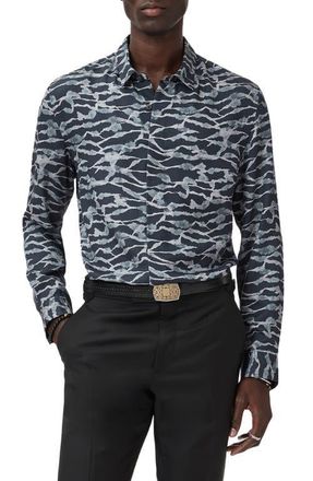 John Varvatos Rodney Abstract Print Modal Button-Up Shirt in Black at Nordstrom, Size Xx-Large