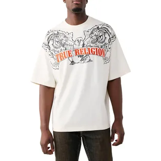 True Religion Tiger Logo Oversize Cotton Graphic T-Shirt in Winter White at Nordstrom, Size Xxx-Large