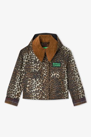 Ganni Mixed x Barbour Short Wax Jacket in Leopard - Size 32 Cotton