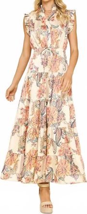 THML Clothing Floral Print Tiered Maxi Dress In Cream