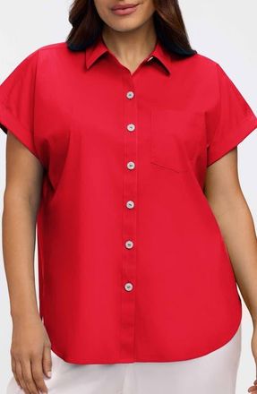 Foxcroft Abigail Short Sleeve Button-Up Shirt in Simply Red at Nordstrom, Size 3X