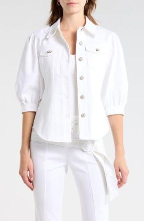 Cinq &agrave; Sept Louis Puff Sleeve Cotton Blend Jacket in White at Nordstrom Rack, Size 00