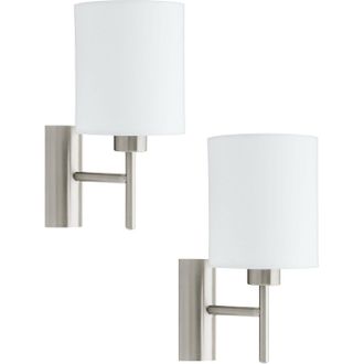 Loops 2 PACK Wall Light Colour Satin Nickel Shade White Fabric Rocker Switch E27 60W in Metallics
