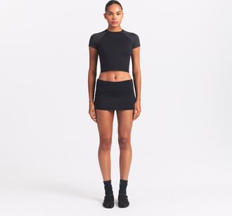 Nike Womens SKIMS Airy Fold-Over Waistband Skort in Black | SKIRTSKT9636W-OBD