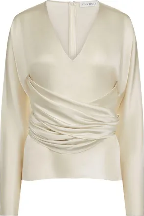 Nina Ricci Womens Fitted Top Cream Viscose Tops