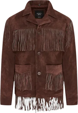 Infinity Leather Mens Retro Brown Cowboy Suede Leather Fringe Jacket - Western