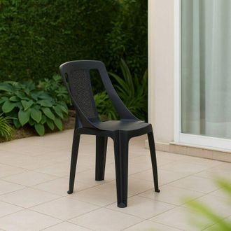 Dmora Silla De Exterior Miniat: Apilable, Con Brazos, Gris Antracita, Made In Italy