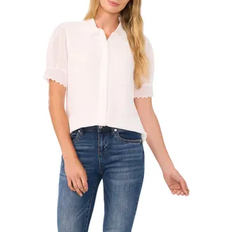 CeCe by Cynthia Steffe Scallop Trim Button-Up Shirt in New Ivory at Nordstrom, Size Xx-Large