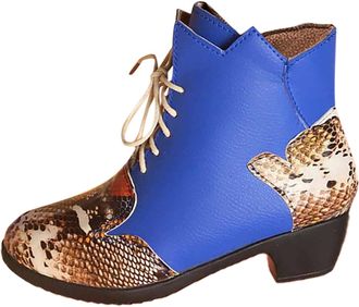 Generic Womens Stylish Leather Lace Up Ankle Boots for Everyday Casual Comfort and Versatile Wear (Blue, 4.5)