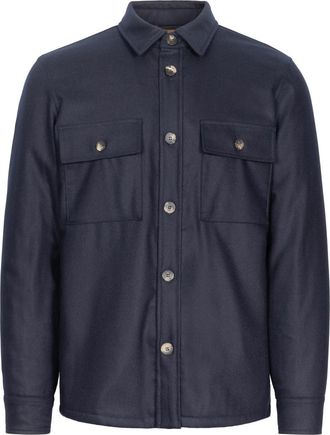 Jacob Cohen Vitale Barberis Canonico Comfort Flanellen Overshirt - Heren - Zomerjassen - Blauw - XL - Wol - Jassen