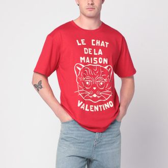 Valentino T-shirt rossa con stampa Le Chat de la Maison
