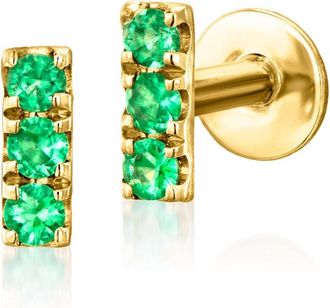 RS Pure by Ross-Simons Emerald Flat-Back Stud Earrings in 14kt Yellow Gold