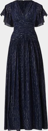 Shoshanna Lilly Flutter-Sleeve Metallic Chiffon Gown