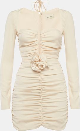Magda Butrym Beige Silk Floral Applique Ruche Mini Dress