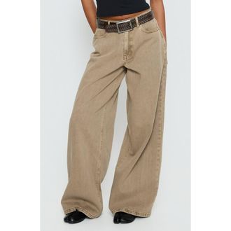 Princess Polly Naylor Mid Rise Wide Leg Jeans in Light Brown Wash at Nordstrom, Size 10