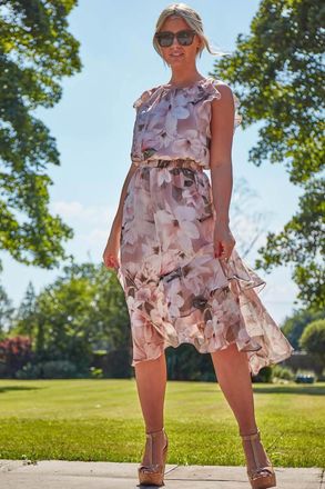 Roman Floral Frill Fit and Flare Midi Dress