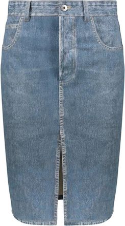Bottega Veneta Denim Effect Midi Rok met Split - Dames - Spijkerrokken - Blauw - XS - Denim - Rokken