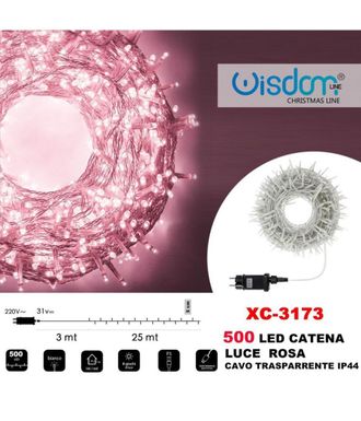Trade Shop Trade Shop - Cadena De Luz 500 Led Luci&eacute;rnagas Luz Rosa Cable Transparente Ip44 Xc-3173