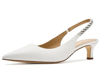 Michael Kors Marcia Kitten Sling Pumps Womens Shoes Optic White : 7.5 M, Leather