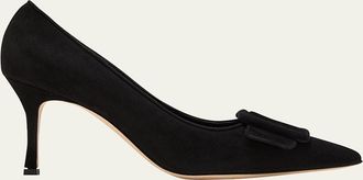 Manolo Blahnik Maysale Suede Pointed-Toe Buckle Pumps