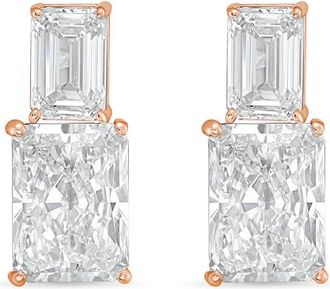 Diana M. Jewels 14kt rose gold 7cts lab grown emerald and radiant cut diamond earrings