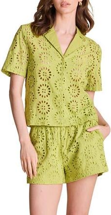 English Factory Eyelet Embroidery Camp Shirt in Green at Nordstrom Rack, Size Small
