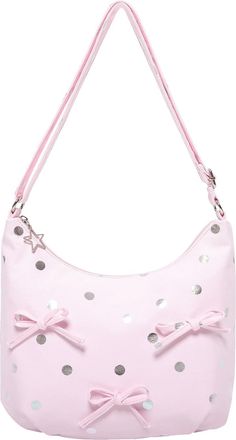 Generic Women Polka Dots Zipper Hobo Purse Bow-Knot Handbag for Daily Travel Work (Pink) (Style 3)