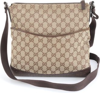 Gucci Brown Leather Canvas Shoulder Bag (Pre-Owned)