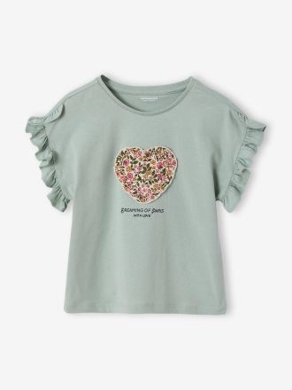 Vertbaudet T-Shirt mit kurzen Volant&auml;rmeln M&auml;dchen salbeigr&uuml;n