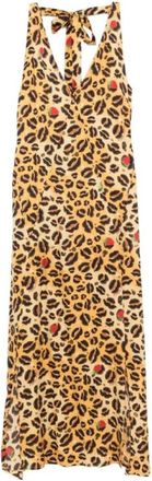 Alessandro Enriquez Mouwtjesloze jurk met dierenprint - Dames - Maxi kleedjes - Beige - XS - Polyester - Kleedjes