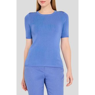 Tahari by ASL Button Shoulder Sweater in Deep Peri at Nordstrom, Size X-Small