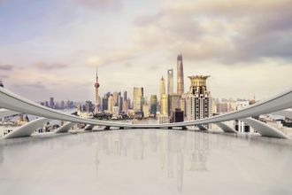 Queence Acrylglasbild »Stadt« Elemente der Architektur Gebäude Skyline Städte Fine Art-Print in Galeriequalität