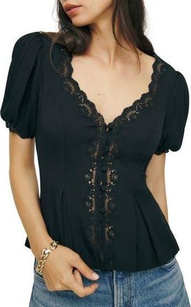 Reformation Minette Lace Puff Sleeve Top in Black at Nordstrom Rack, Size 4