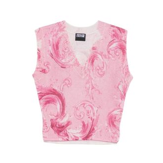 Versace Jeans Couture V-neck Knitwear, female, Pink, Size: L V-neck patterned top