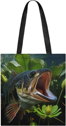 Generic Bass Fish Print Tote Bag for Women Men Shoulder Bags Purses Pouch Handbags