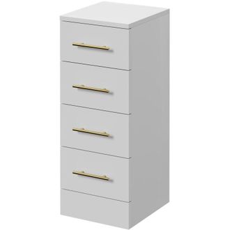 Alexander James Alexander James Gloss White 300mm x 330mm 4 Drawer Storage Unit - 300mm - Brushed Brass 96mm Bar Handle