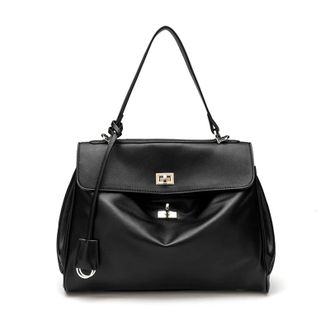 Generic Compatible For Womens Tote Bag Spring Autumn Leather Gold Buckle Shoulder Crossbody Handbag(Black Silver)