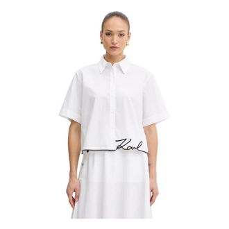 Karl Lagerfeld Overhemden, Dames, Wit, S, Katoen, Signature Hem Shirt
